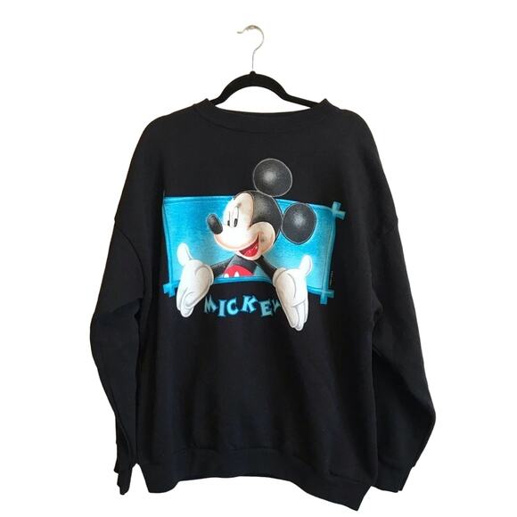Tultex XL Y2K 90s vintage Mickey Disney black sweater - Picture 1 of 7